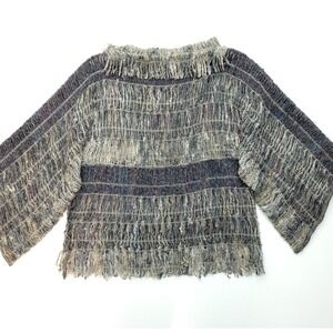 Artisan Sweater Women Fringe‎ Weaved Art to Wear 3/4 Sleeve Gray Hippie Boho
